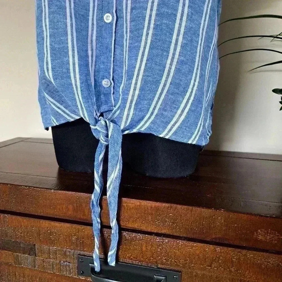 ❤️ Jachs Girlfriend Short Sleeved Linen Blend Blouse XS Striped Lightweight Top - Picture 7 of 14